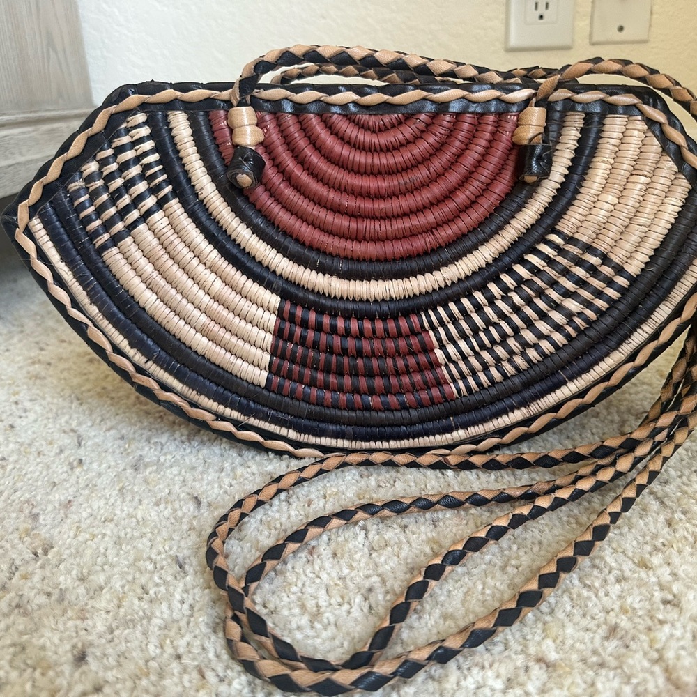African Handcrafted Multicolor Woven and Leather Crossbody Bag